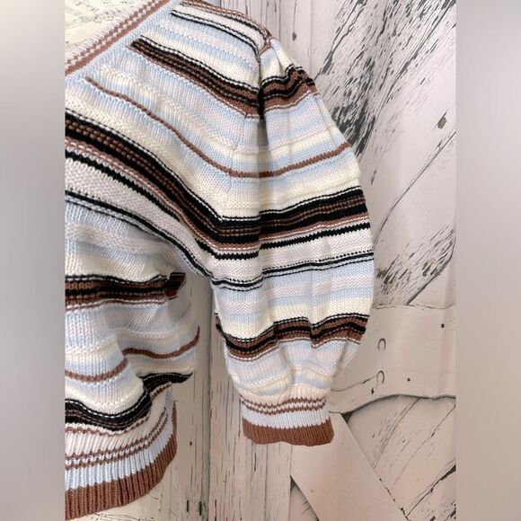 Wilfred Striped Cropped V-Neck Cardigan Puffed Short Sleeves - Size Medium - Picture 4 of 7